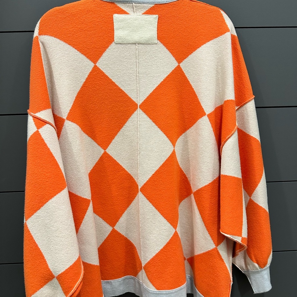 We The Free Orange and Cream Checkered Cardigan - Picture 2 of 2